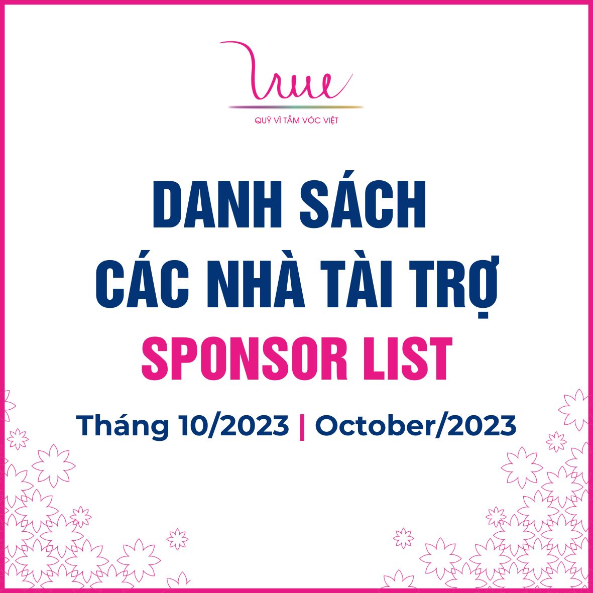 Danh sách các nhà tài trợ tháng 10 năm 2023